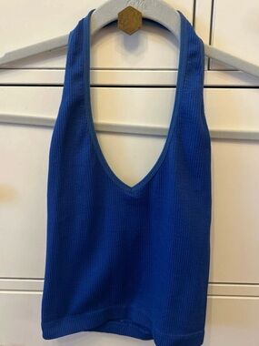 Urban Outfitters Royal Blue Ribbed V-Neck Halter Tank